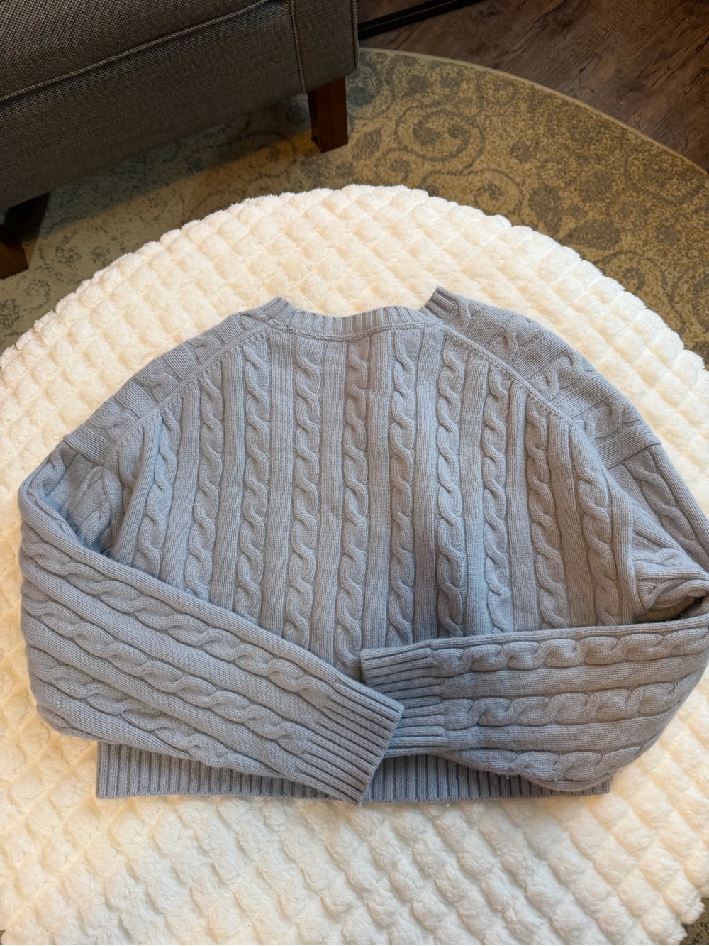 Aritzia Light Blue Cable Knit Cropped Crew Sweater - Picture 3 of 3